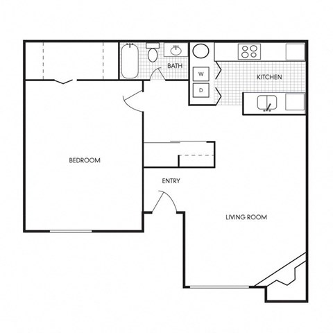 Floor plan for 1 bed, 1 bath, 650 sqft
